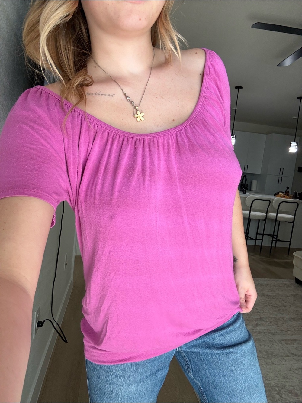 Rebecca Beeson Scoop Neck Short Sleeve Top - Hot Pink